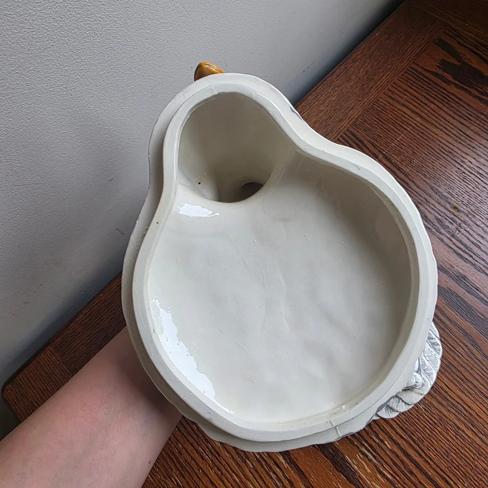 Vintage 1984 Sittre Ceramic Products Goose Cookie Jar Dark Blue Bow Farmhouse